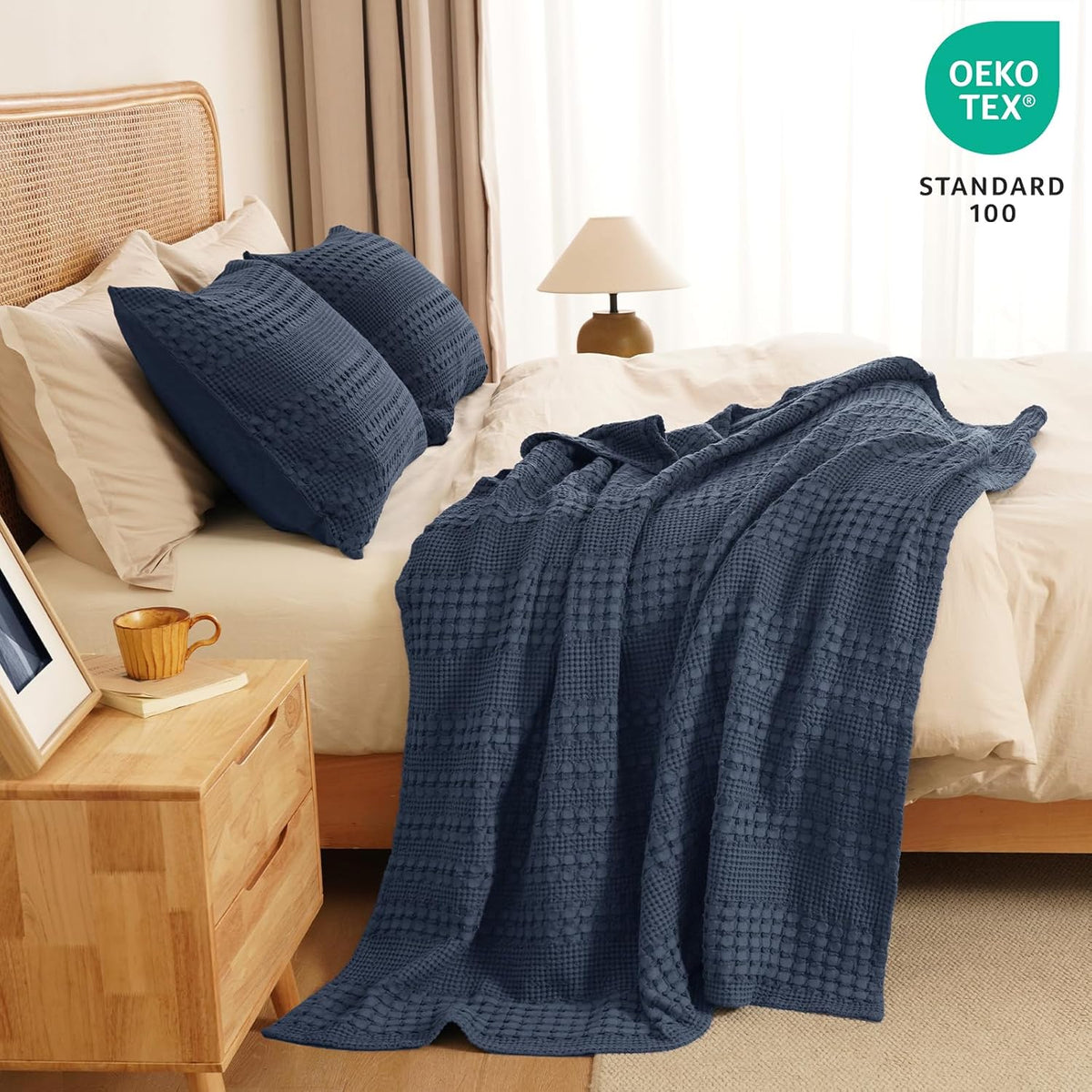 PHF 100% Cotton Waffle Weave Throw Blanket, Soft Lightweight Breathable Cozy Summer Throws for