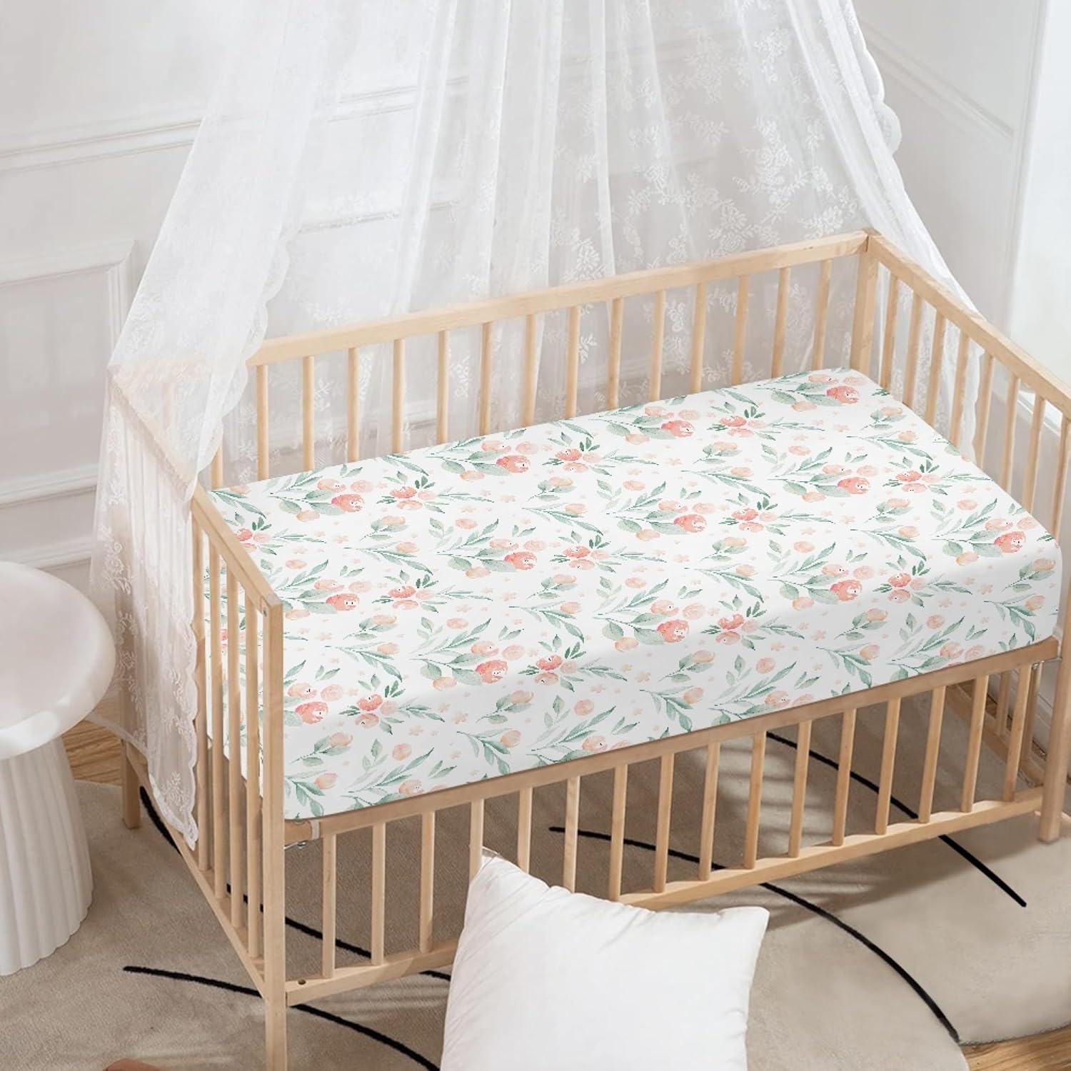 Floral Botanical Pattern Fitted Crib Sheet Pink Flower Baby Crib Sheet Fit Standard Crib and