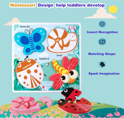 Wooden Jigsaw Puzzles for Toddlers 2-4 Years Old Girls Boys Jumbo Base Chunky Puzzle Ages1-3
