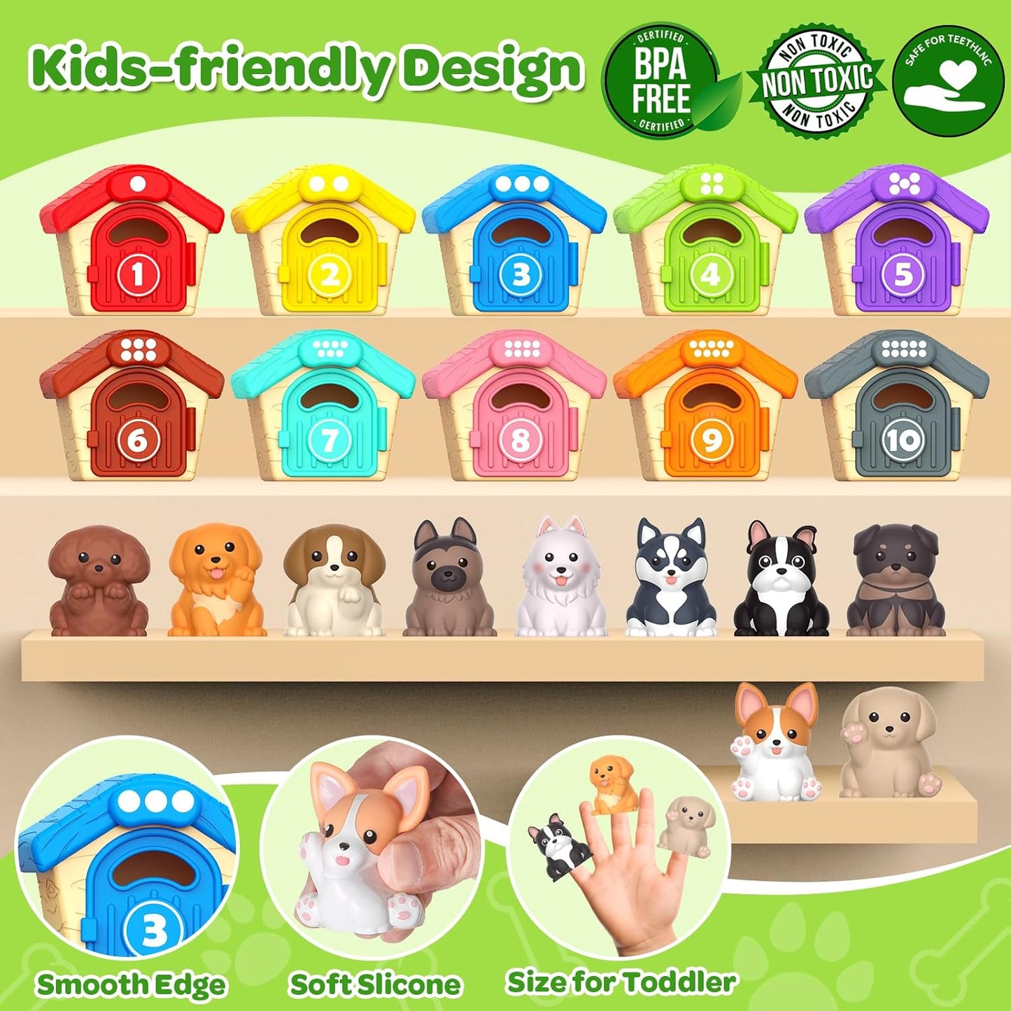 Toddler Toys for 1 2 3 Year Old, 20 Pcs Dog Toys for Kids, Montessori Educational Counting