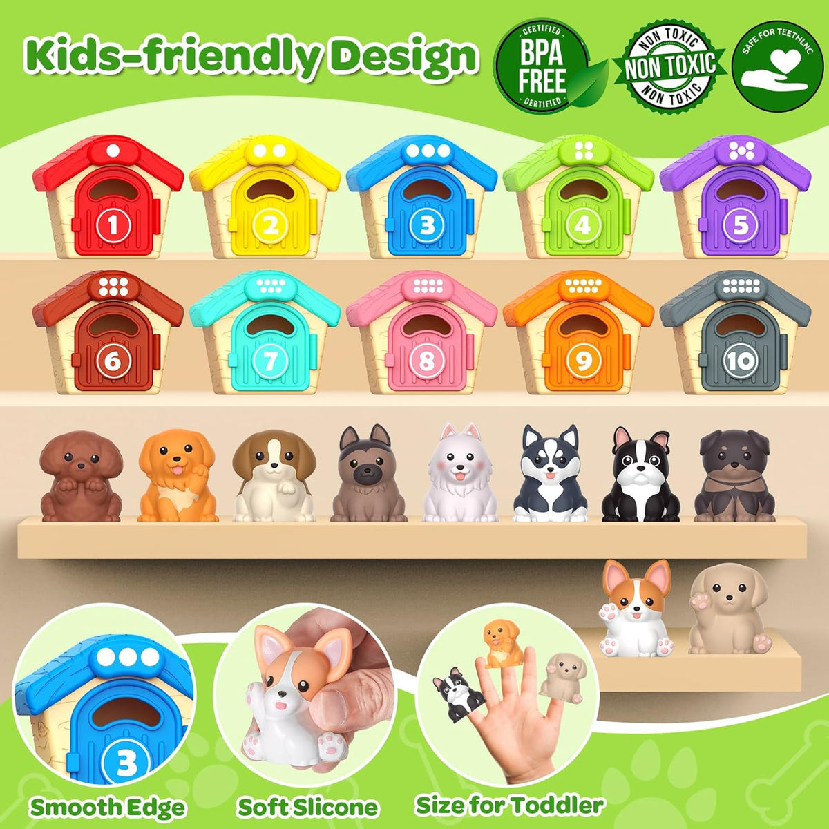 Toddler Toys for 1 2 3 Year Old, 20 Pcs Dog Toys for Kids, Montessori Educational Counting