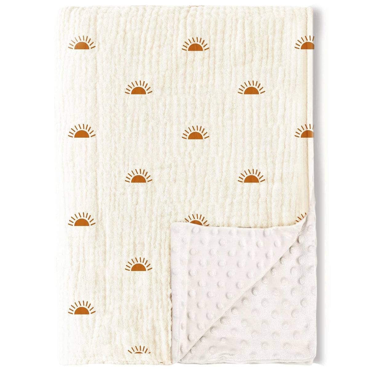 Konssy Baby Blankets for Unisex Boys Girls, Super Soft Nursery Minky Blankets with Muslin Cotton