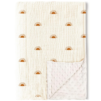 Konssy Baby Blankets for Unisex Boys Girls, Super Soft Nursery Minky Blankets with Muslin Cotton