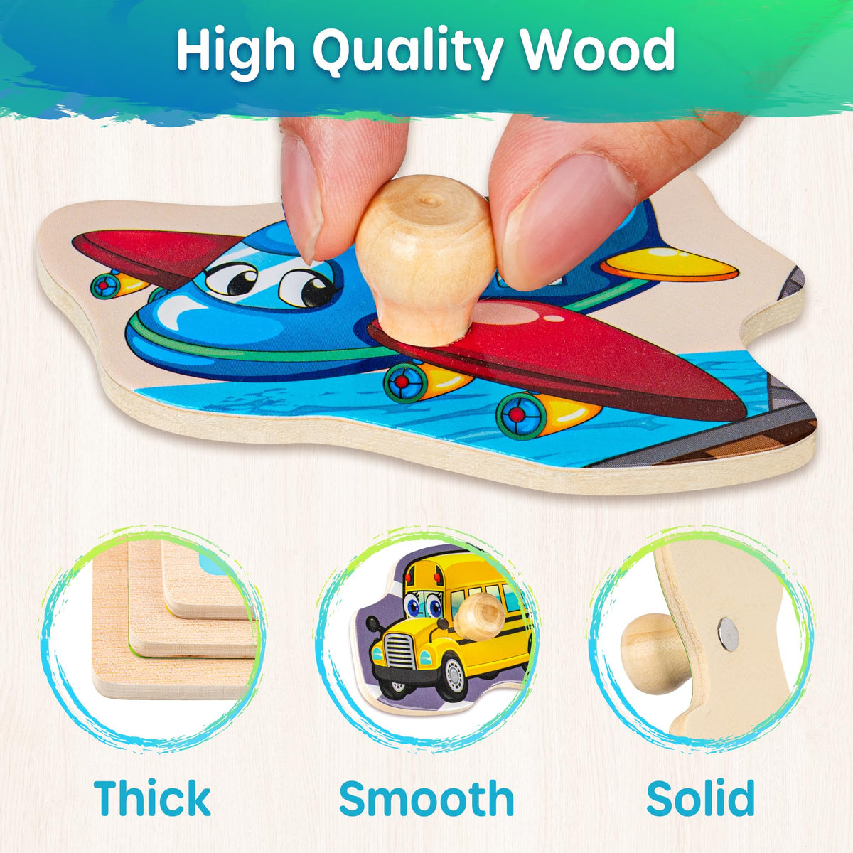 SYNARRY Wooden Puzzles for Toddlers 1-3, 6XSET Puzzles for Toddlers 2-4 with Rack, Learning