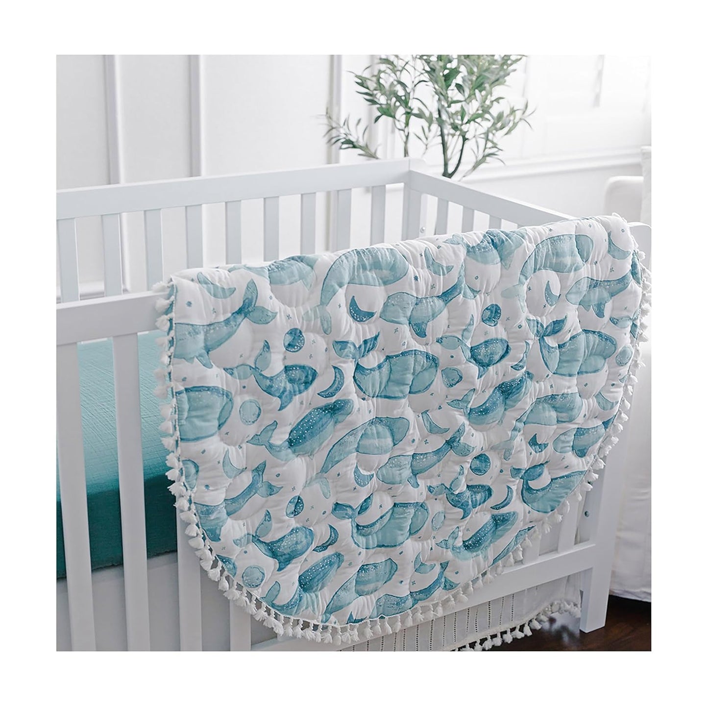 Crane Baby Activity Mat, Baby Play Mat Whale Print, Ocean Nursery Decor for Boys & Girls, Infant