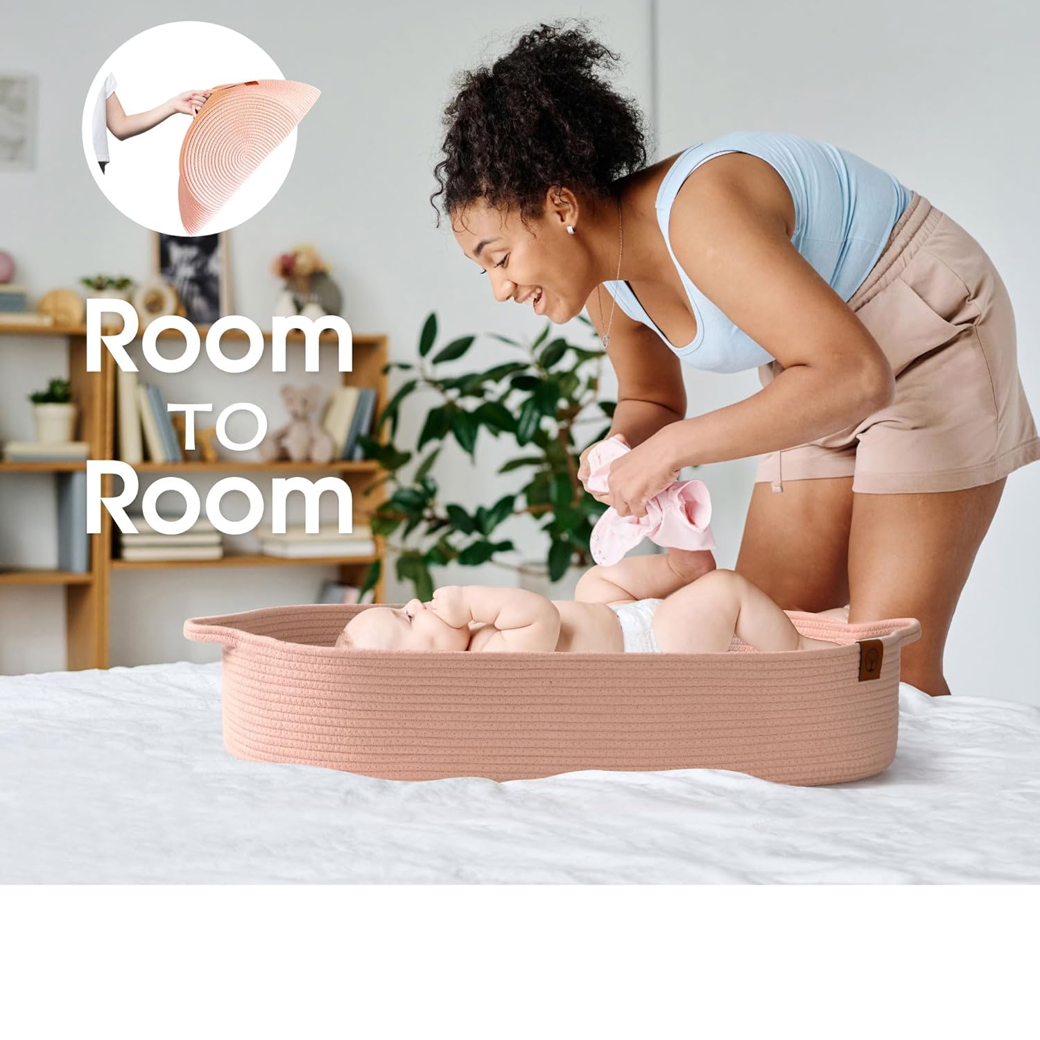 J&JOO Baby Changing Basket includes Diaper Caddy - Breathable & Waterproof Dual-Cover, Portable