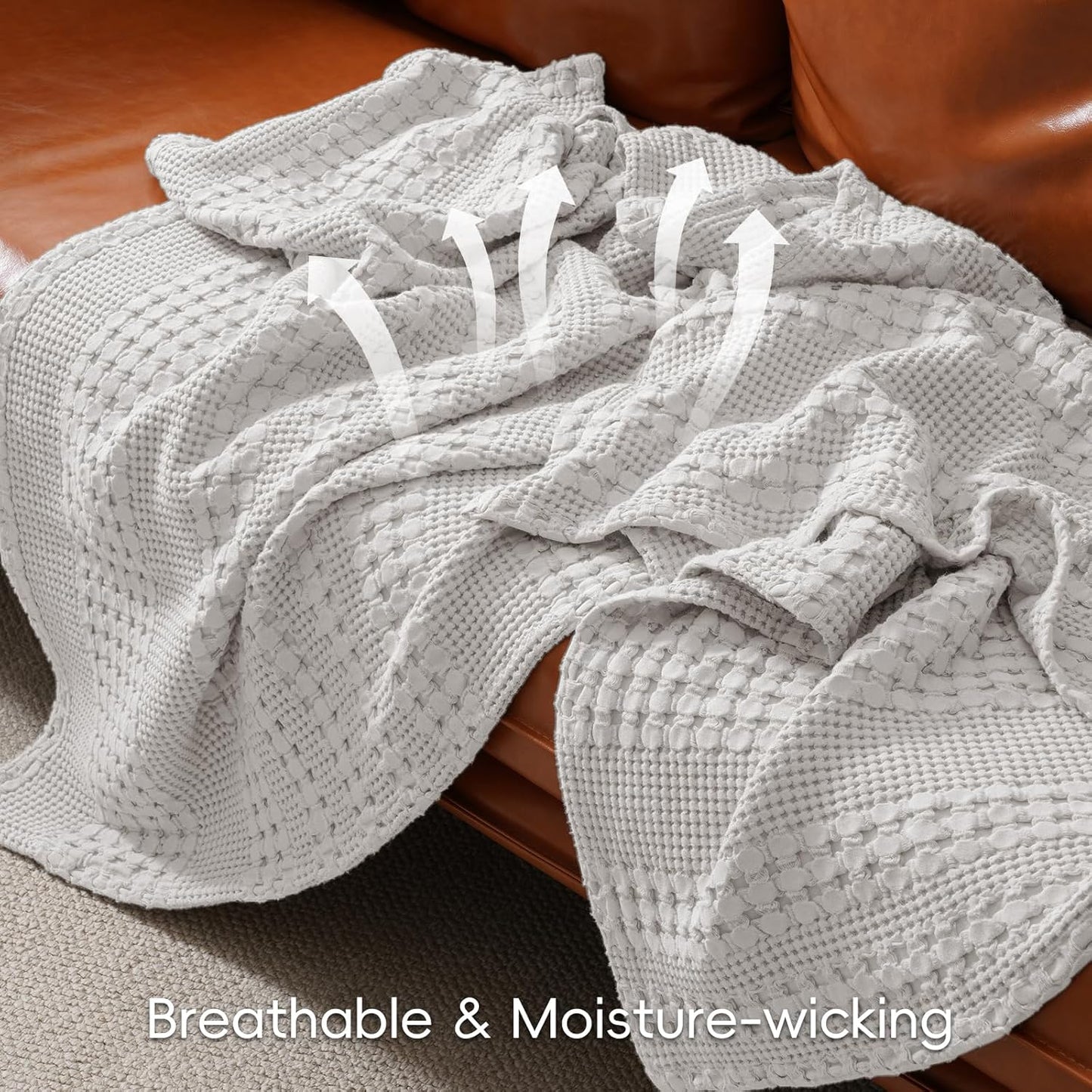 PHF 100% Cotton Waffle Weave Blanket Twin Size, Soft Lightweight Breathable Cozy Summer Blankets