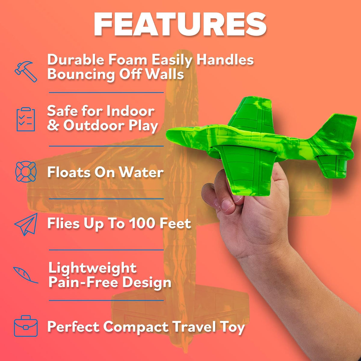 Foam Airplanes For Kids - Fun Glider Toys for Ages 4 5 6 7 8 9 10 Year Old & Up - Best Toy Gift Boy