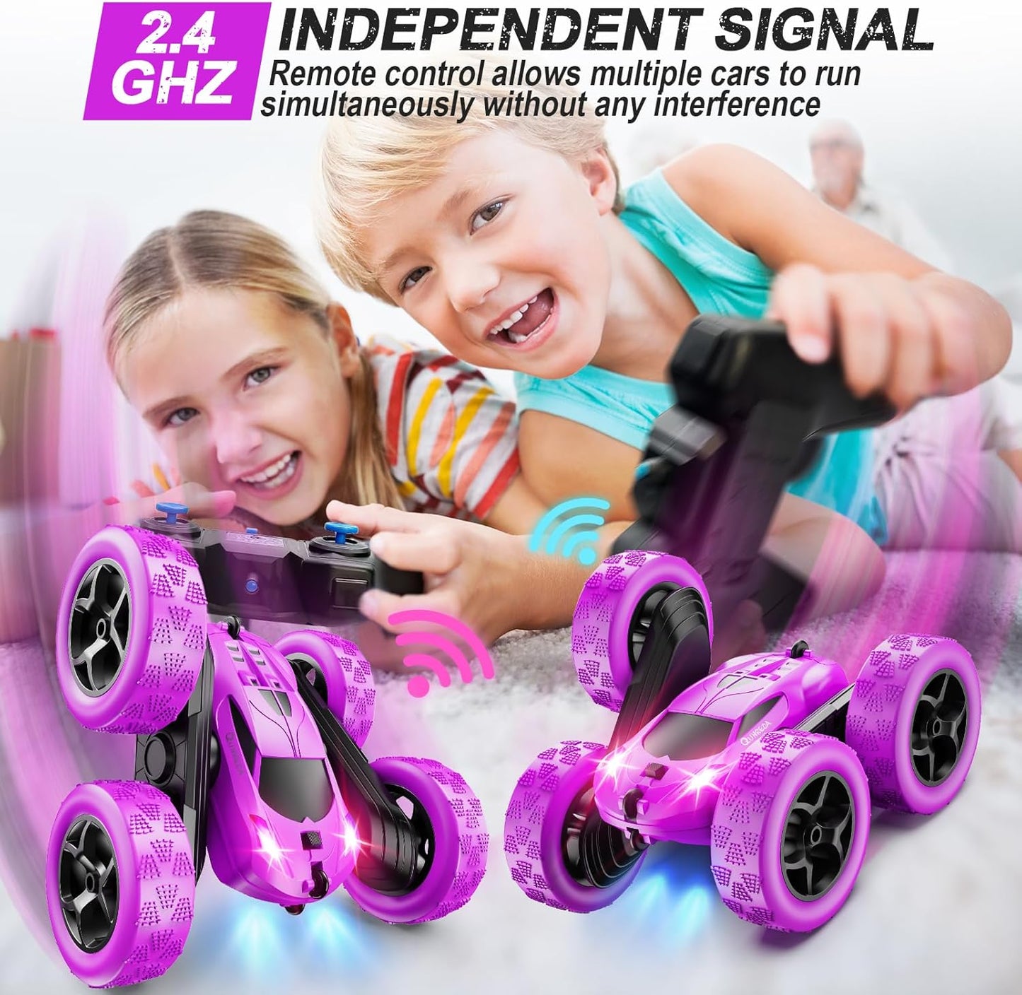 RC Cars, Purple Remote Control Car for Girls, 2.4 GHZ Double Sided RC Stunt Car 360° Rotating
