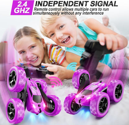 RC Cars, Purple Remote Control Car for Girls, 2.4 GHZ Double Sided RC Stunt Car 360° Rotating