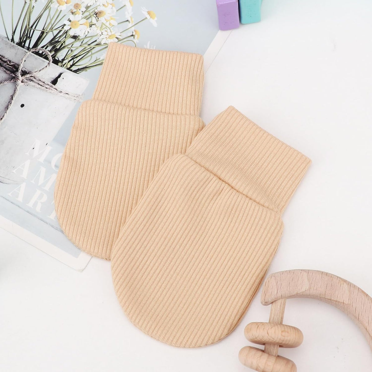 BQUBO 6 Pairs Newborn Baby Boys Girls Mittens 0-6 Months Unisex-Baby Infant Mittens Elastic No
