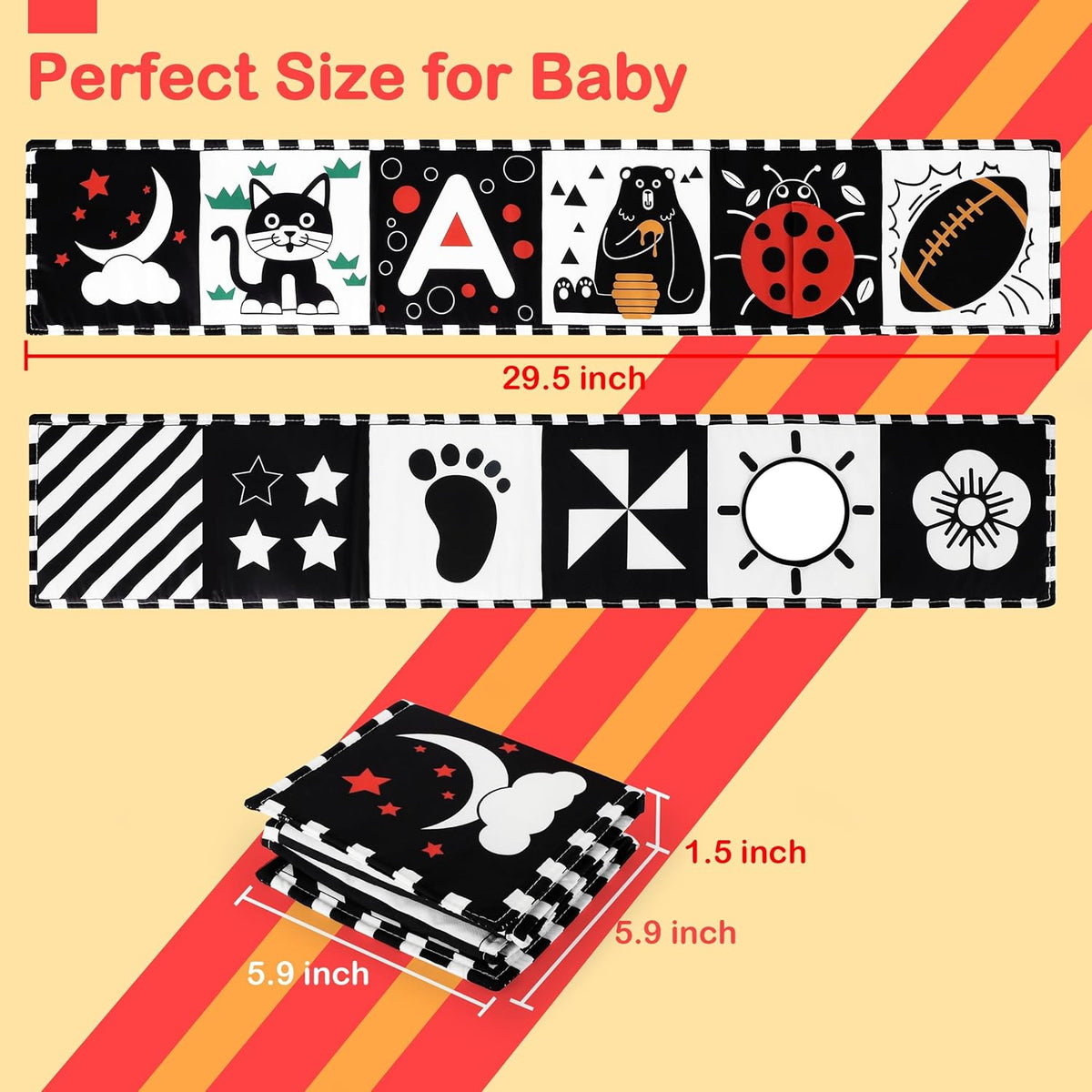 URMYWO Black and White Baby Toys, Tummy Time High Contrast Newborn Toys 0-3 Months, Soft Baby Book