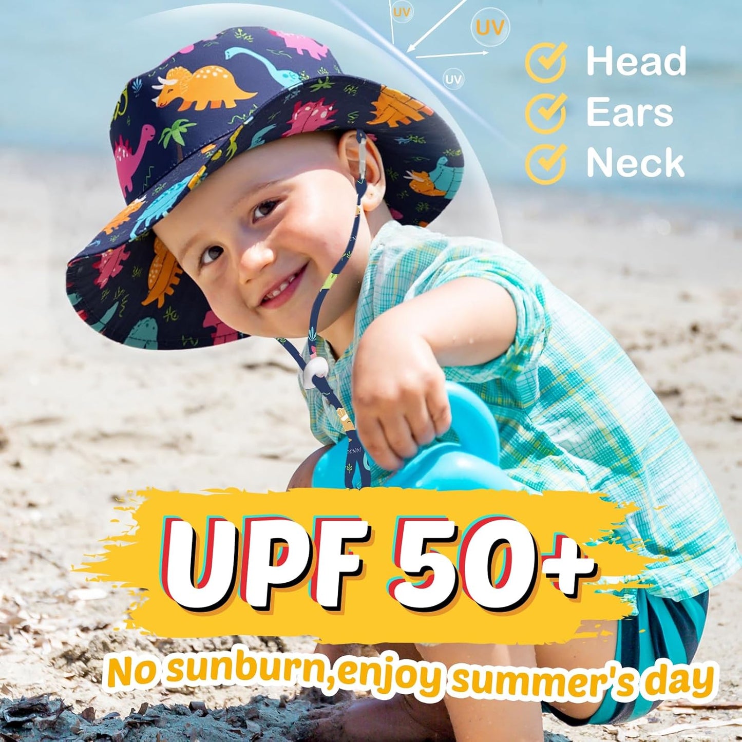 Baby Sun Hat Kids Summer UPF 50+ Toddler Bucket Hat Wide Brim Adjustable Beach Hats for Boys Girls