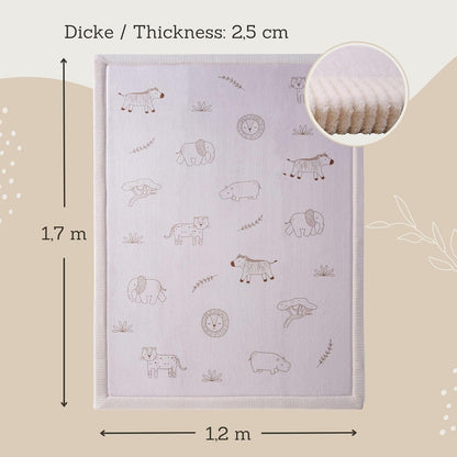 Stylish Coral Baby Play Mat for Floor 47" x 67" Safari Animals – Soft 1" Thick High-Density Memory