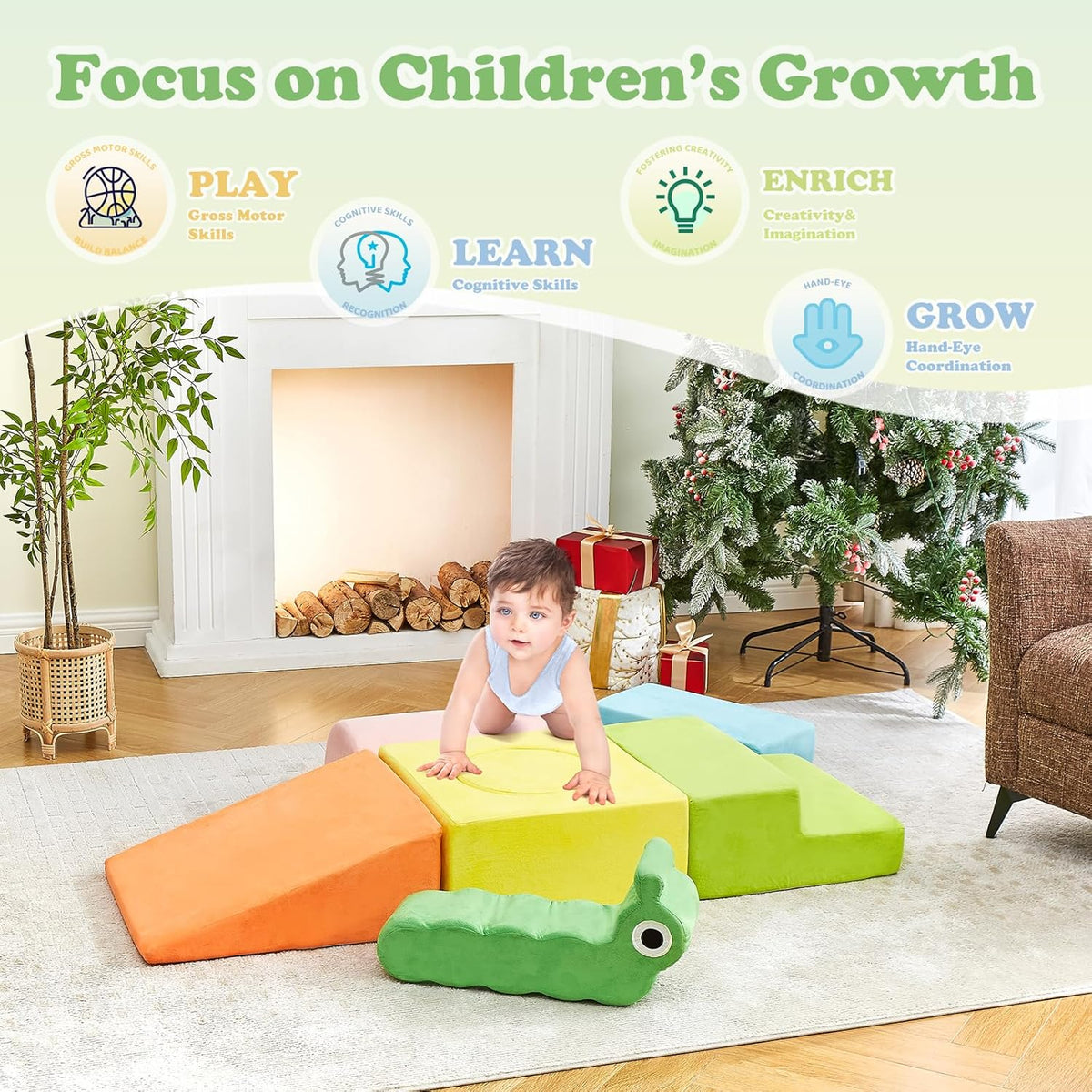 QUCHI Climbing Toys for Toddlers, Baby Climbing Blocks, 7-Piece Soft Foam Climbing Blocks Set, Baby