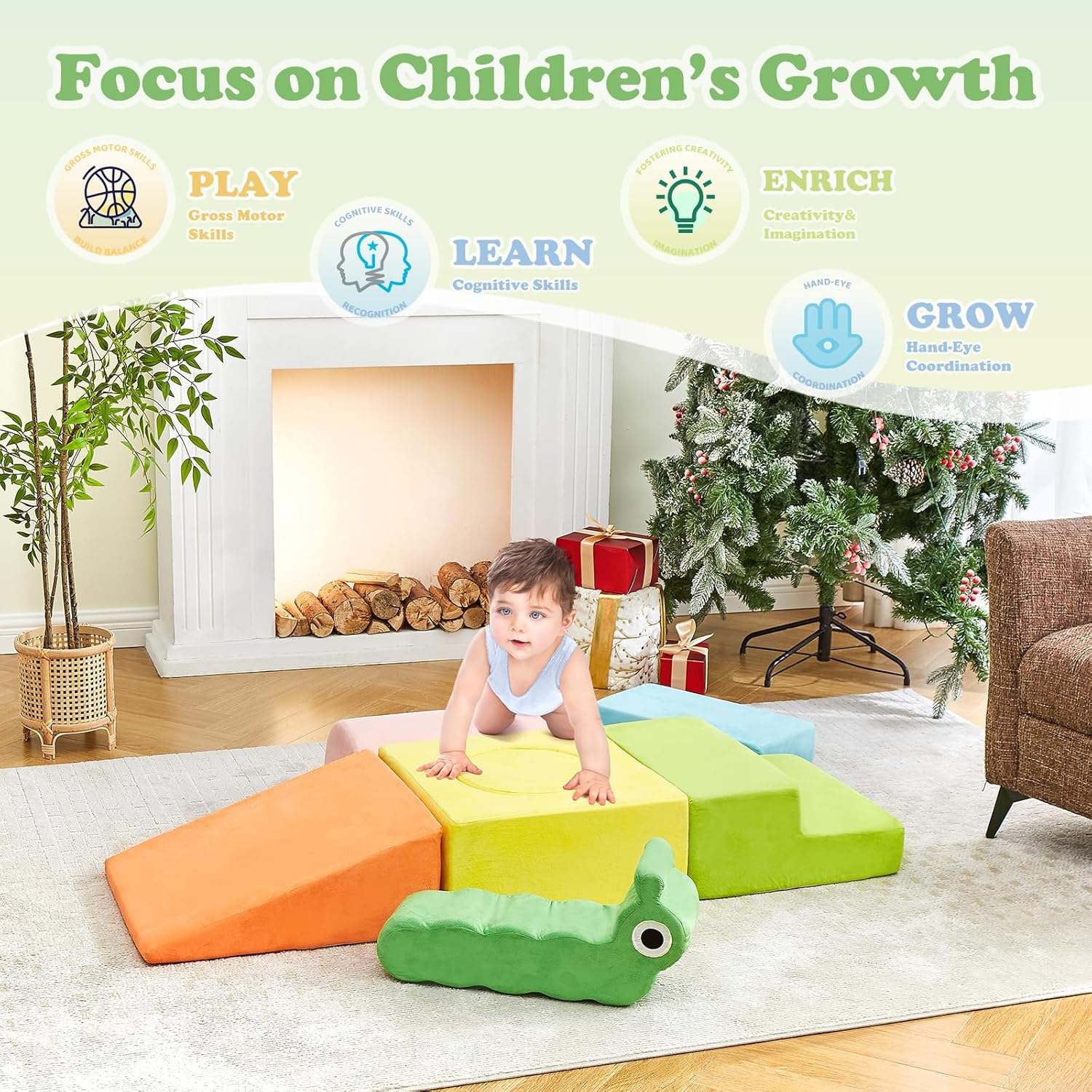 QUCHI Climbing Toys for Toddlers, Baby Climbing Blocks, 7-Piece Soft Foam Climbing Blocks Set, Baby