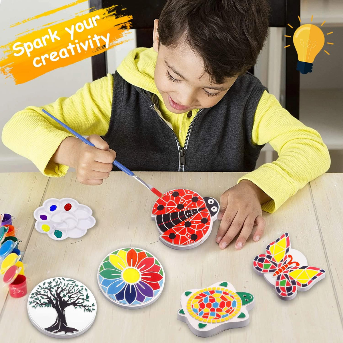 Weilim Paint Your Own Stepping Stones 5-Pack for Kids, Boys & Girls Ages 3-12, Butterfly, Turtle