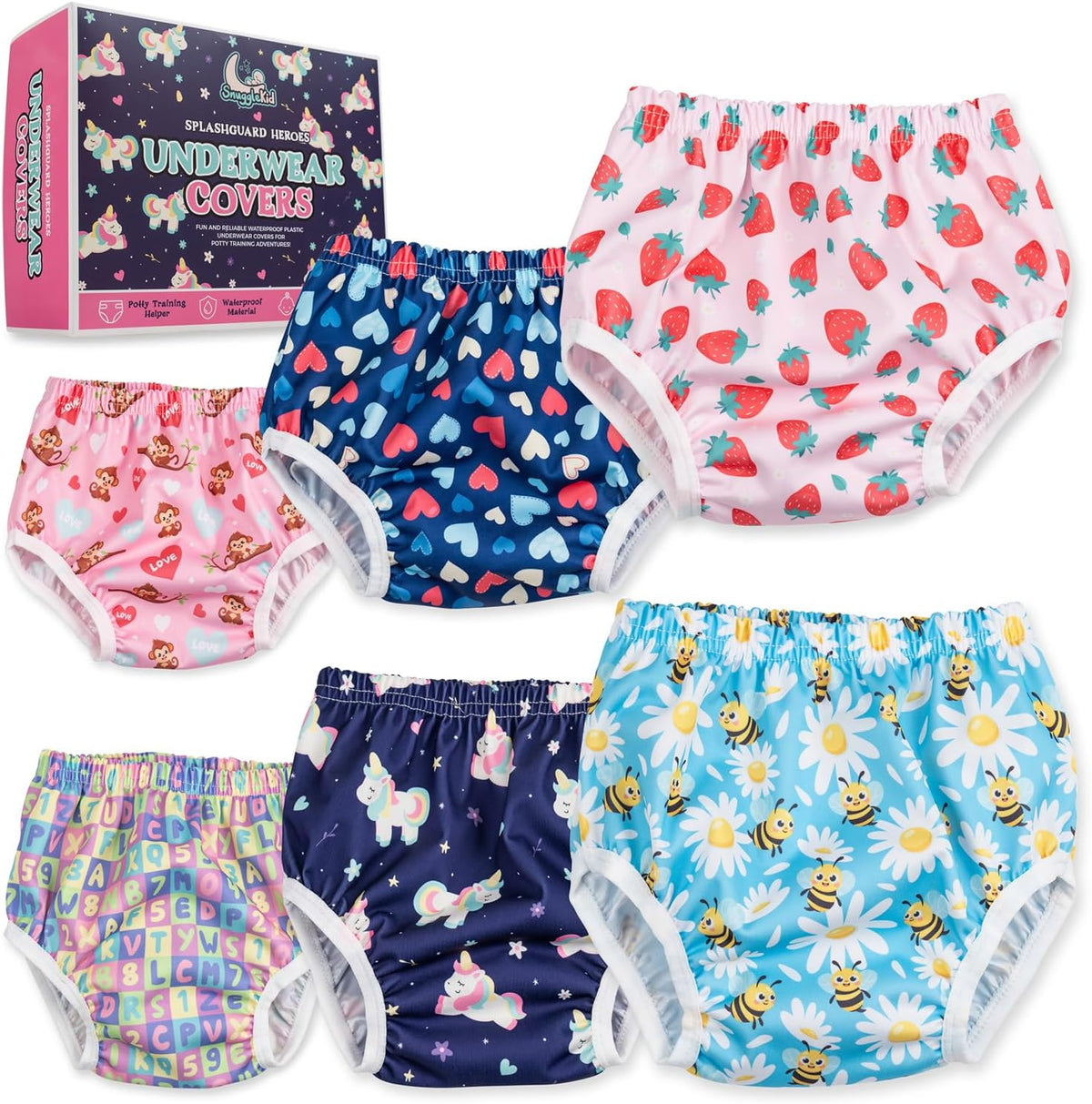 Waterproof Plastic Underwear for Potty Training, 6-Pack - Super-Soft Cloth Diaper Covers with