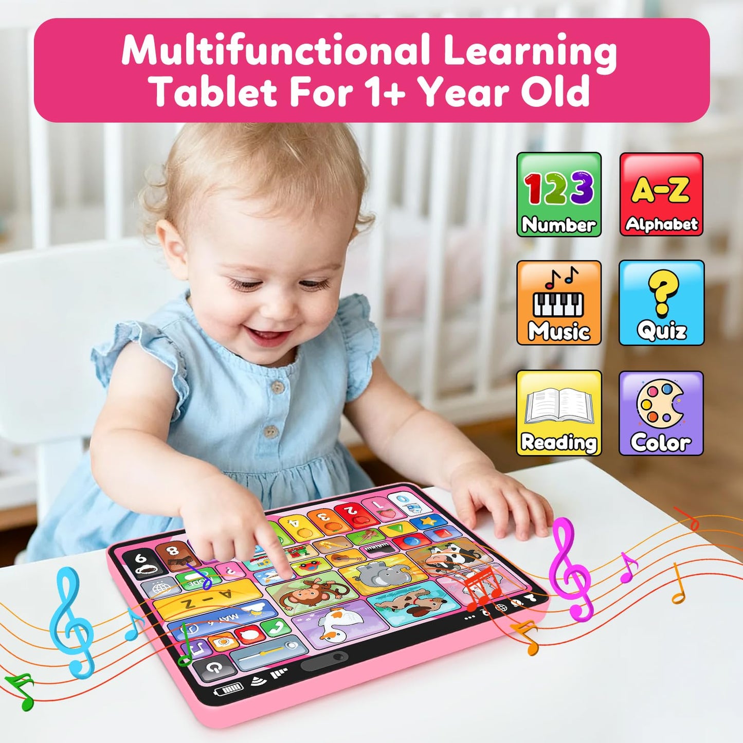 Trilingual Learning Toy Tablet with Music & Sound, Montessori Speech Therapy Toys for 1 Year Old