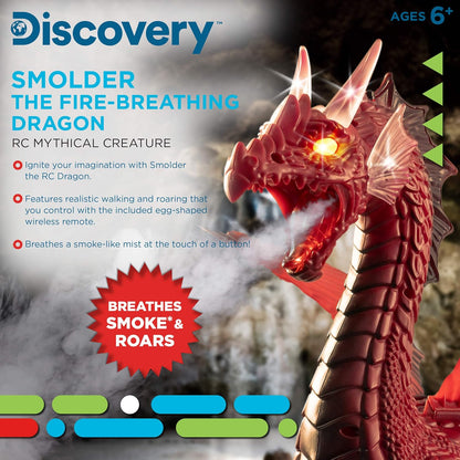 Discovery Kids RC Dragon Smoke, Large Dinosaur Toy w/Actual Smoke Breath, Wing-Flapping, Roaring