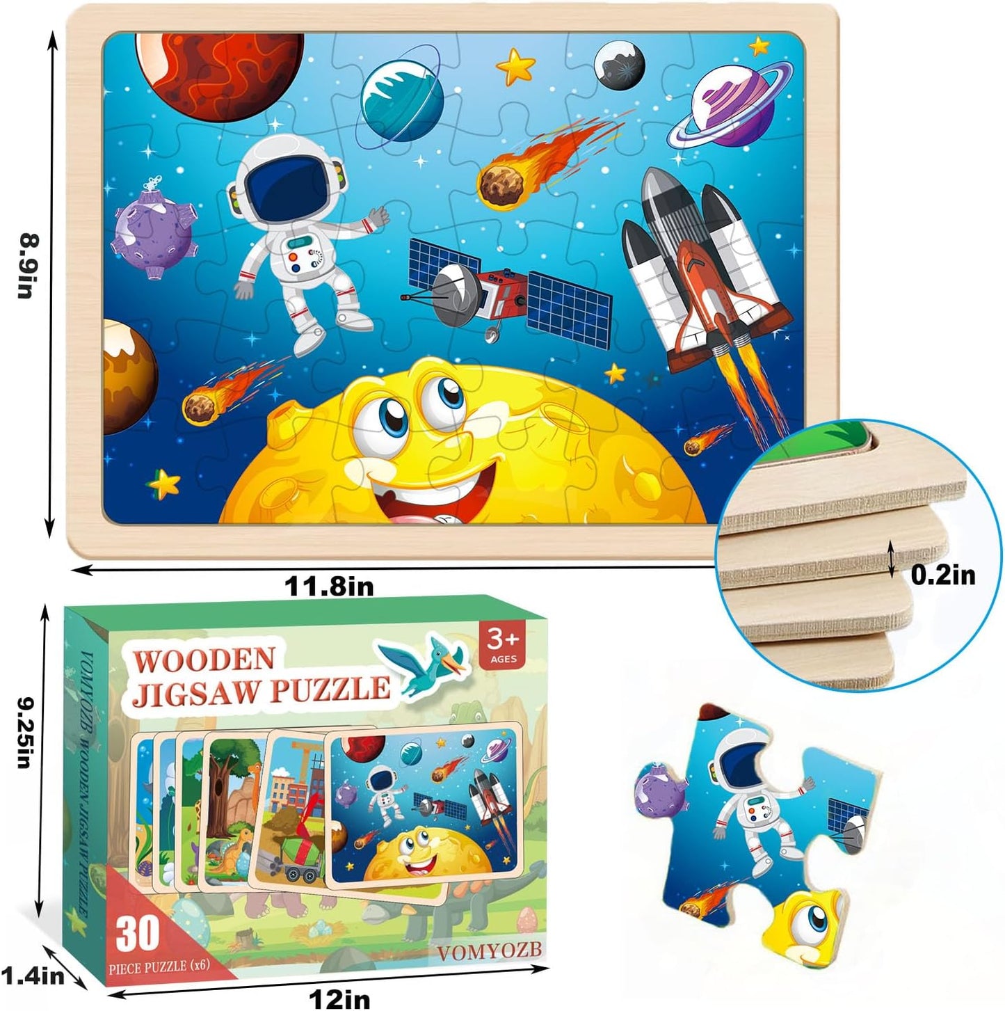 Wooden Puzzles for Kids Ages 4-6, 6 Packs 30 PCs Jigsaw Puzzles for Kids Ages 3-5 | 4-8, Wooden