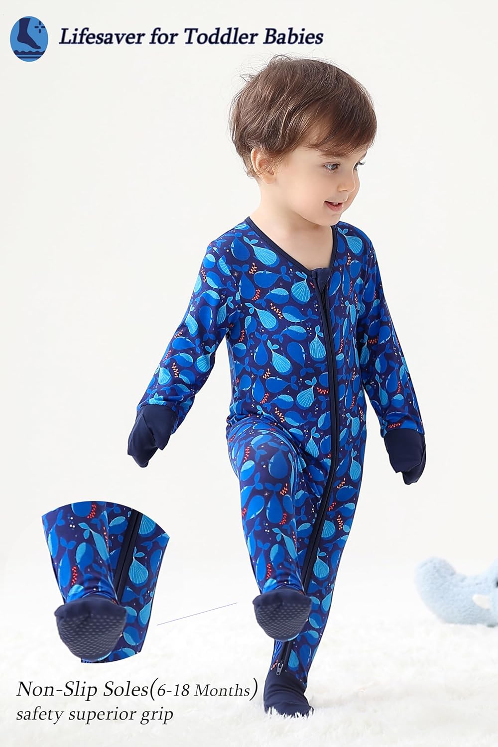 JunNeng 2Pcs Baby Rayon from Bamboo Sleeper with Mitten Cuffs, Footless Zipper Cozy Pjs, Non-Slip