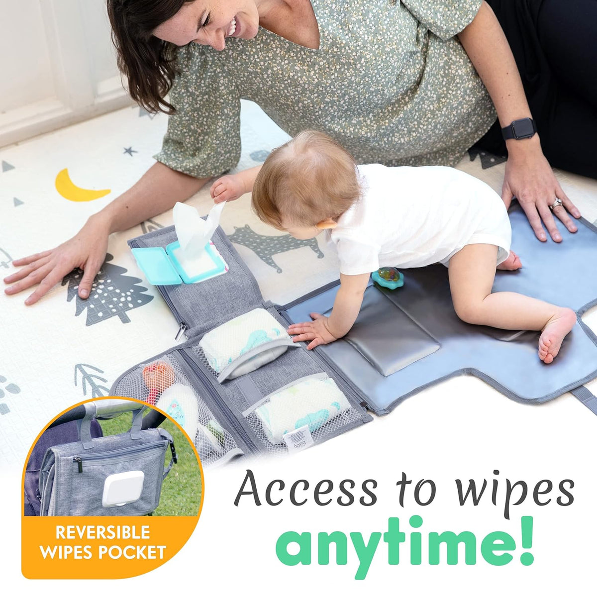 Kopi Baby Portable Diaper Changing Pad - Baby Diaper Changer Travel Bag with Wipes Pocket, Smart