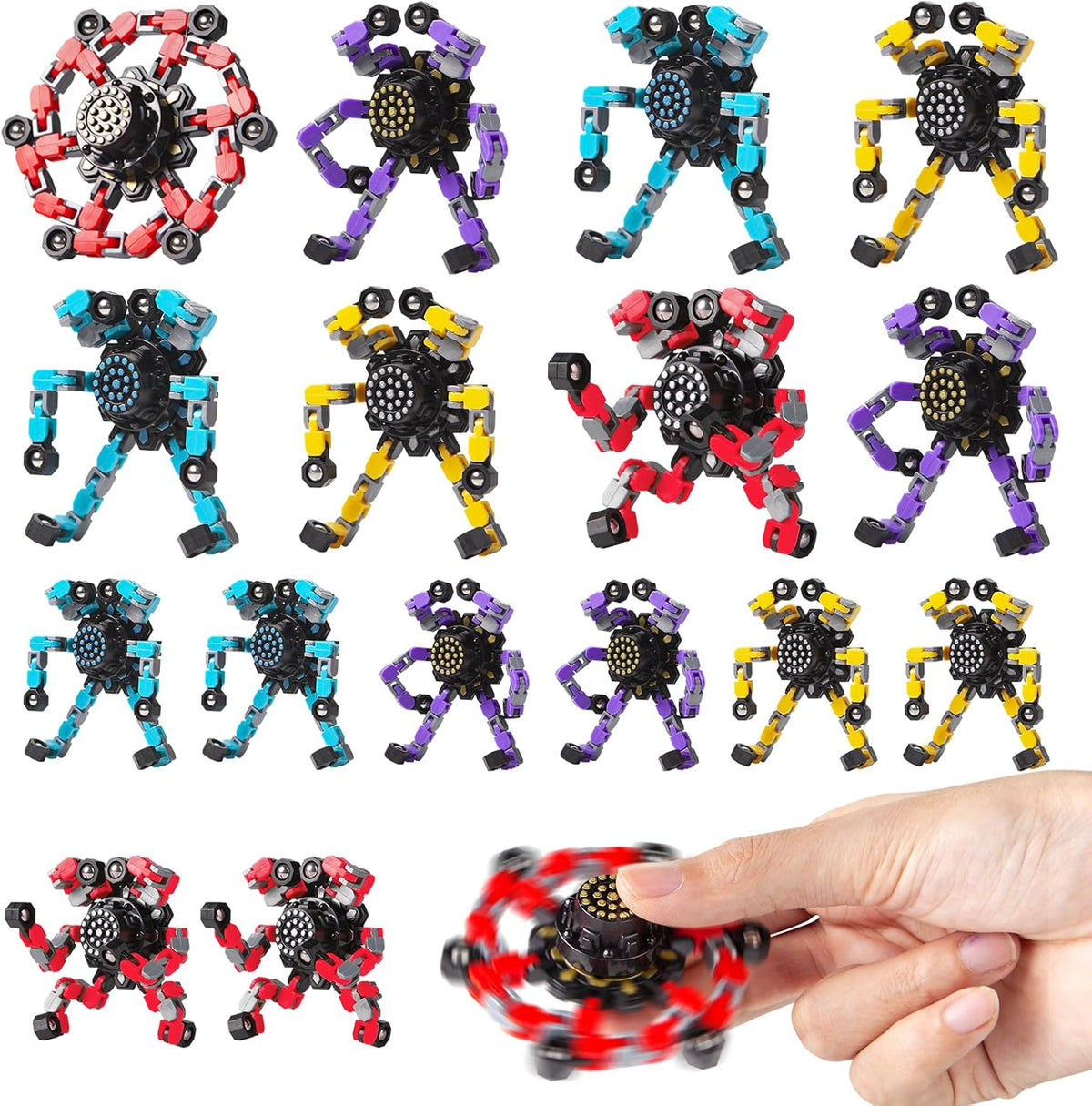 Transformable Fidget Spinners 16 Pcs for Kids and Adults Stress Relief Sensory Toys for Boys and