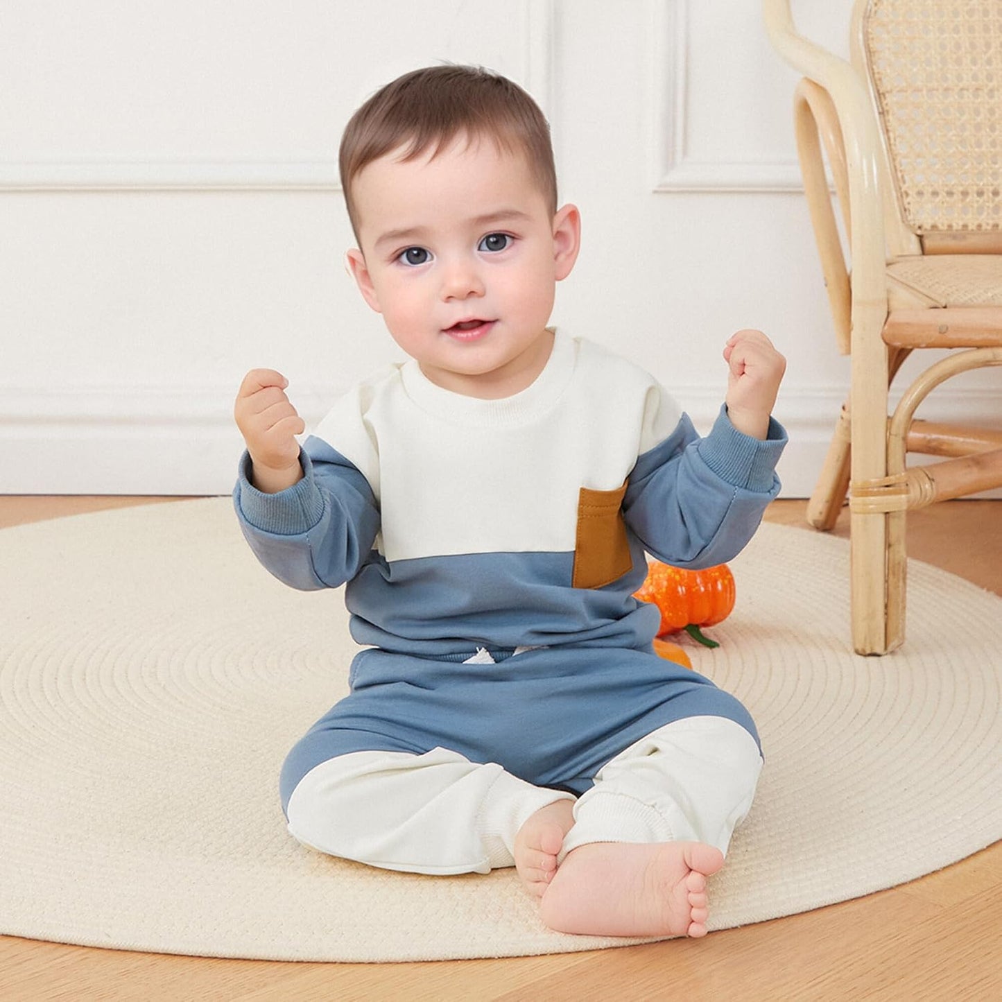 Kupretty Toddler Baby Boy Fall Winter Clothes Color Block Long Sleeve Sweatshirt Pullover Tops +