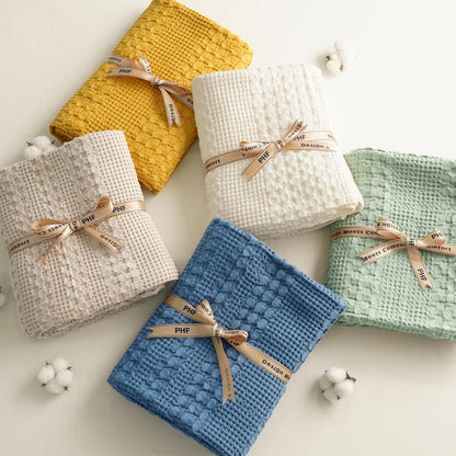 PHF 100% Cotton Waffle Weave Blanket Twin Size, Soft Lightweight Breathable Cozy Summer Blankets