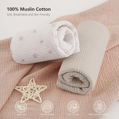Bearmoss Muslin Crib Sheets - 100% Cotton Baby Crib Sheets Fitted for Standard Crib Mattress &