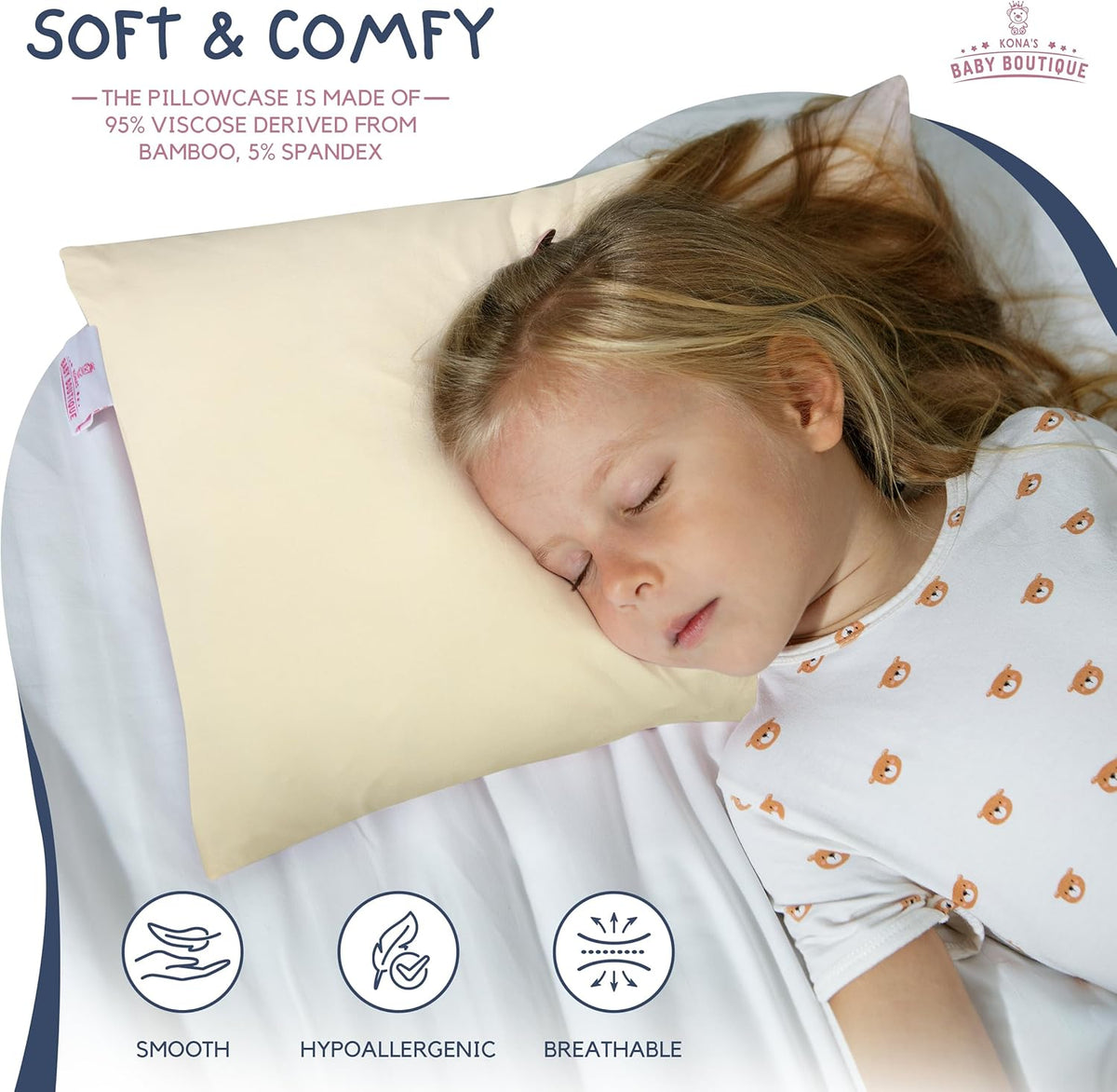 Creamy Yellow - Kona's Perfect Toddler Pillow with Softest Toddler Pillowcase - 13 x 18 inch