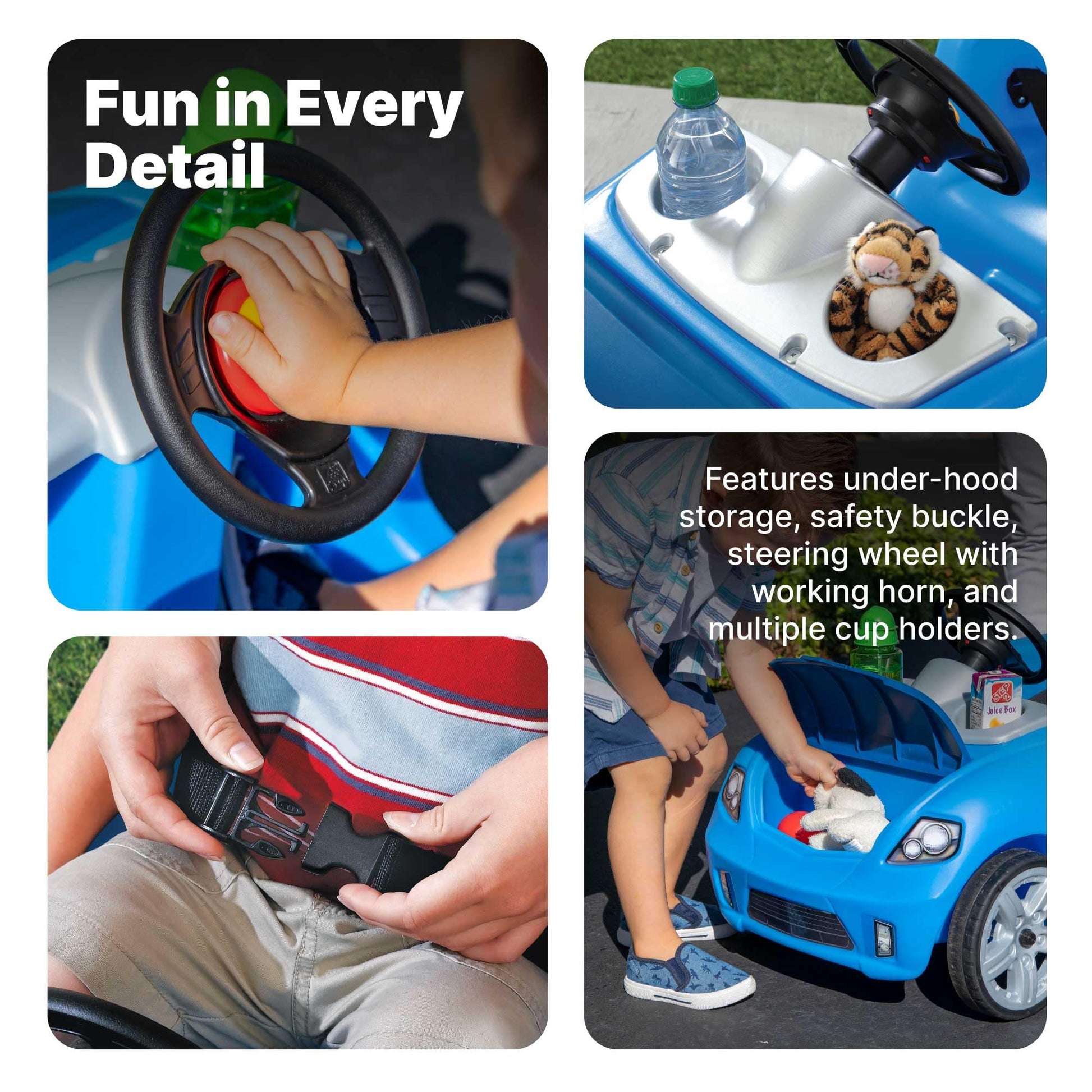 Step2 Whisper Ride II Kids Push Car, Ride-On Car with Seat Belt and Horn, Quick Fold Handle