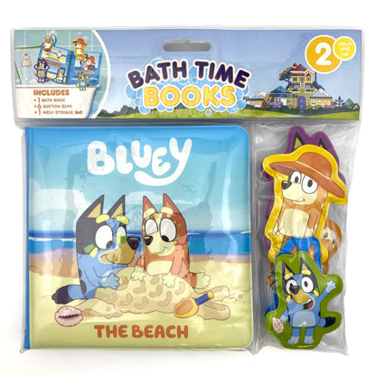 Bluey The Beach Bath Time Books - Activity Books for kids, Bath book, 6 Padded suction cups, 1 Mesh