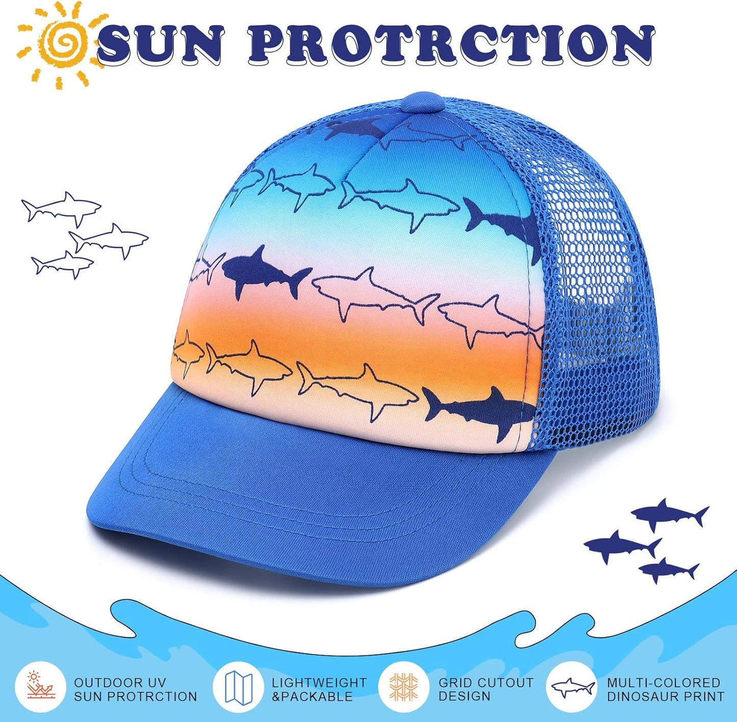 Duoyeree Toddler Baseball Cap Baby Cap Sun hat Print Dinosaur Pattern and Solid Color hat Kids boy