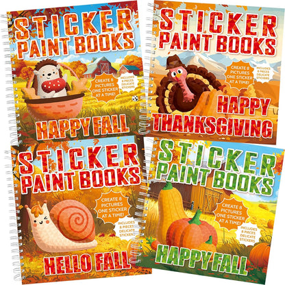 4PCS Thanksgiving Paint by Sticker Books Crafts for Kids Ages 4-8 Fall Sticker by Number Books