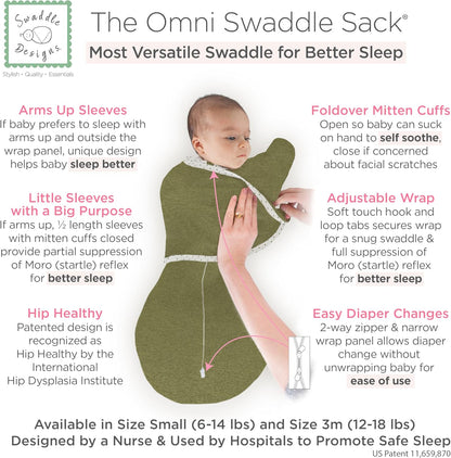 SwaddleDesigns 6-Way Omni Swaddle Sack Arms Up Swaddle for Newborn, More Options to Calm Startle