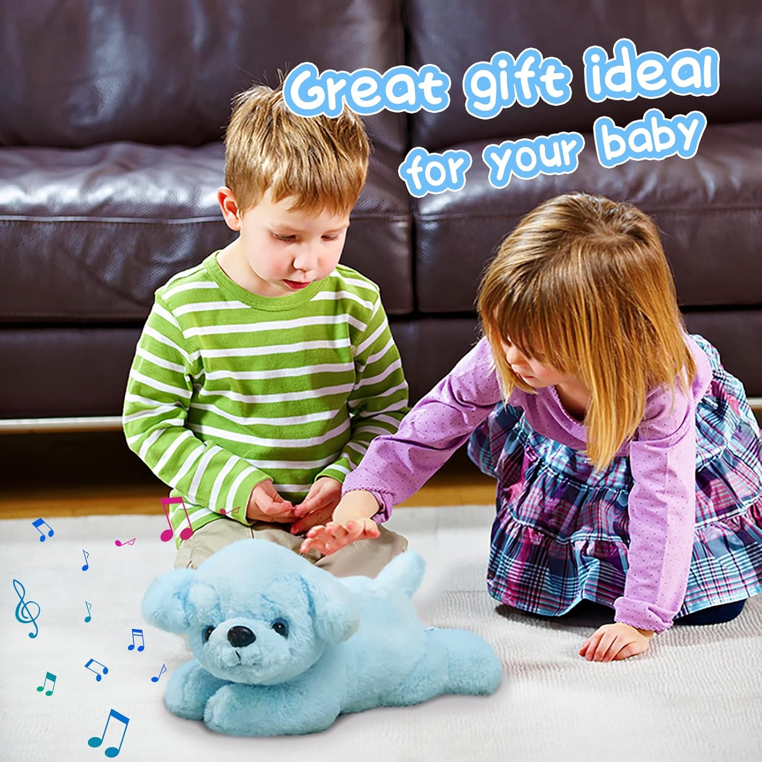 Glow Guards 15'' Blue Musical Dog Plush Soft Stuffed Animal Puppy with LED Night Lights Christmas