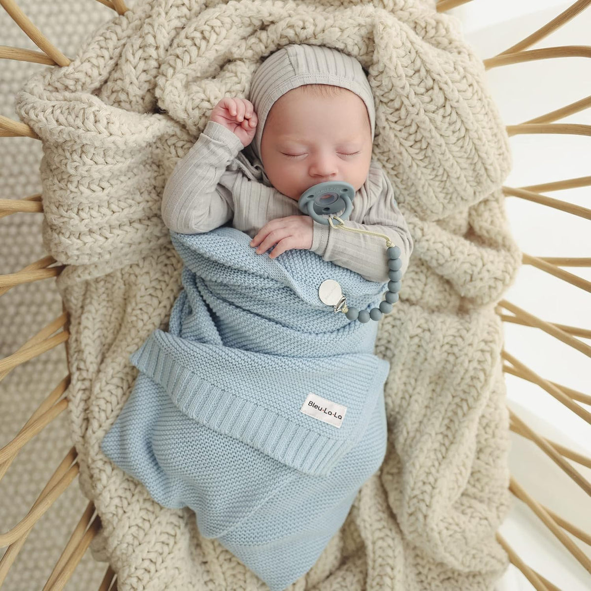 Organic Cotton Heritage Knit Receiving Blanket for Boys - 100% Luxury Soft Organic Cotton - Warm