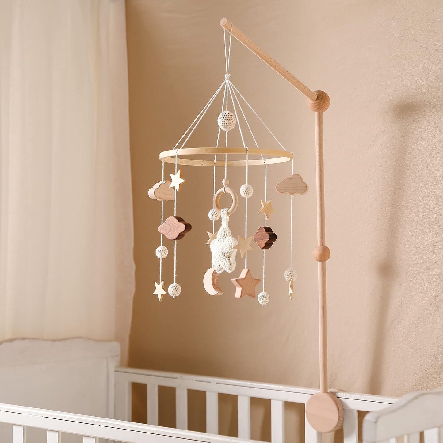 Baby Crib Mobile for Boys Girls| Boho Nursery Mobile| Gender Neutral Hand-Crocheted Mobile| Ceiling