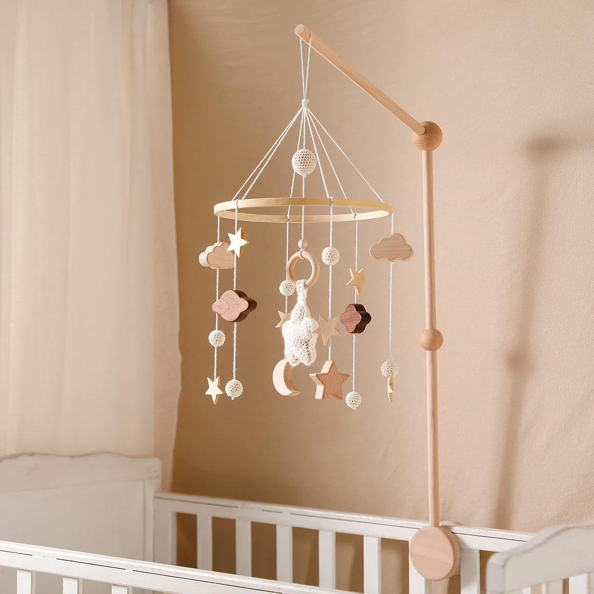 Baby Crib Mobile for Boys Girls| Boho Nursery Mobile| Gender Neutral Hand-Crocheted Mobile| Ceiling