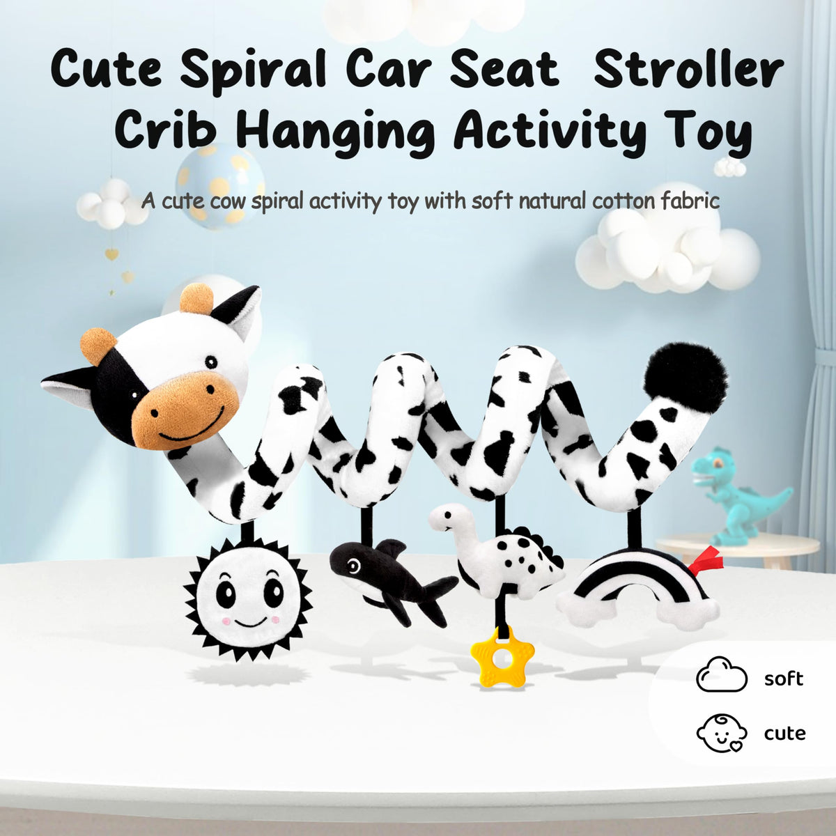 Spiral Car Seat Baby Toys 0-6 Months, Infant Carseat High Contrast Sensory Toys Hanging Stroller