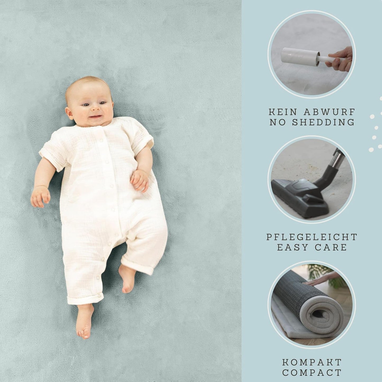 Stylish Coral Velvet Baby Play Mat for Floor 60" x 80" Green – Soft 1" Thick High-Density Memory