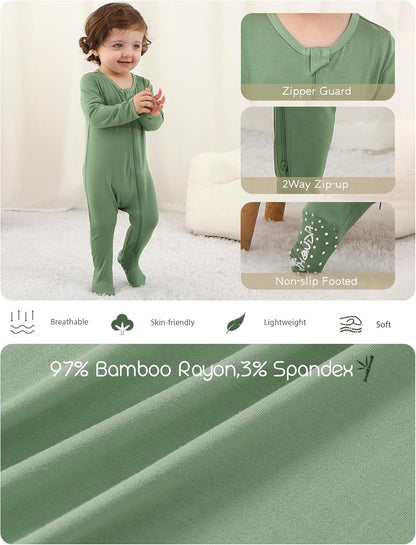 Jimonda Baby Boy Romper 4-Pack - Bamboo Zip-Up Pajamas for 0-24 Months,Unisex Footed