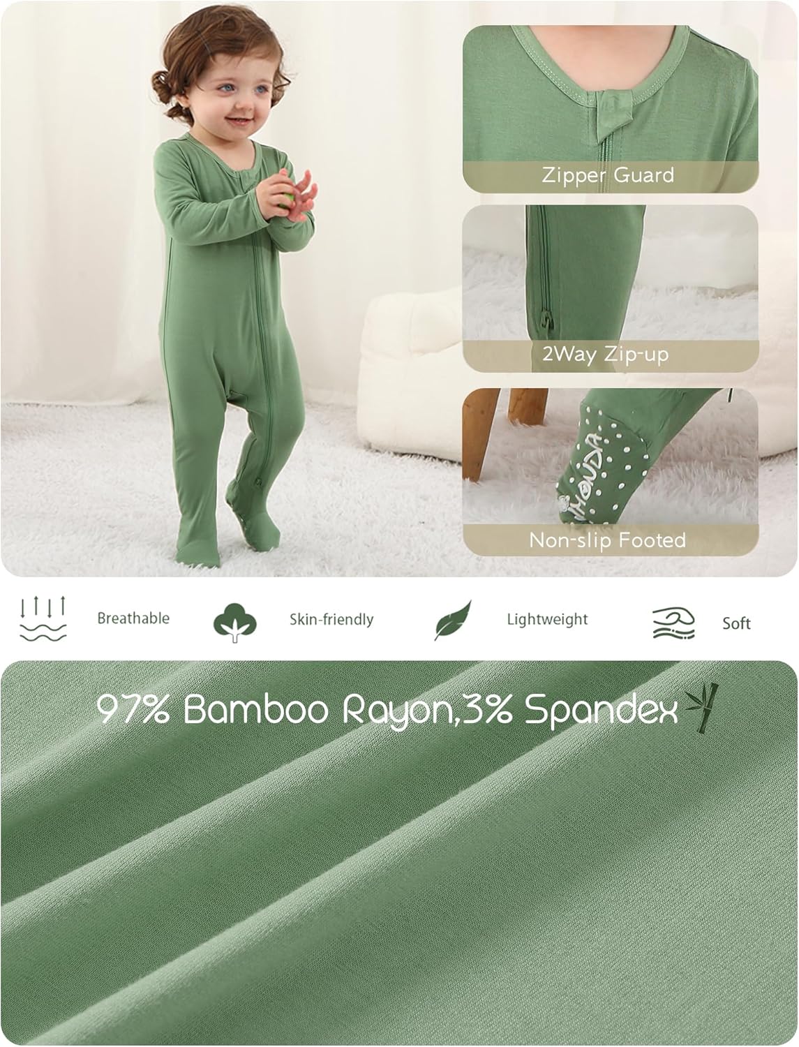 Jimonda Baby Boy Romper 4-Pack - Bamboo Zip-Up Pajamas for 0-24 Months,Unisex Footed