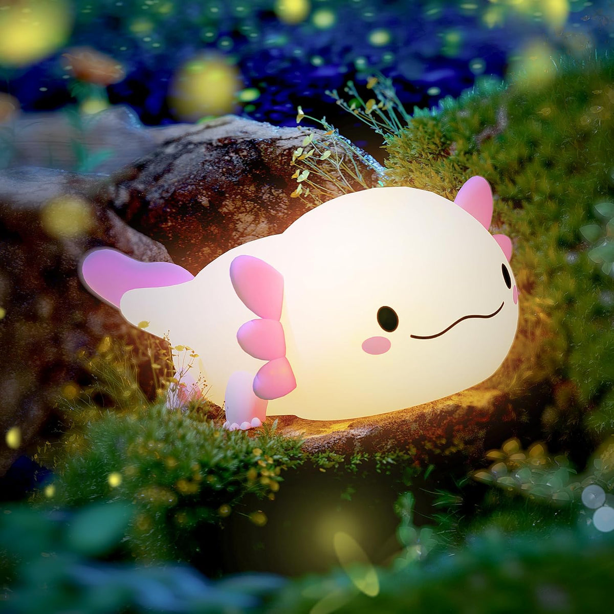 UNEEDE Axolotl Night Light for Kids,Animal Silicone Nursery Night Lamp, Rechargeable Table Lamp