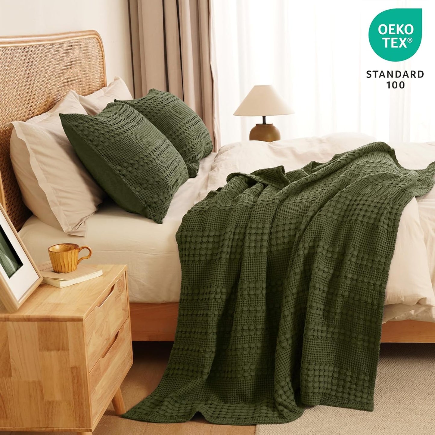 PHF 100% Cotton Waffle Weave Throw Blanket, Soft Lightweight Breathable Cozy Summer Throws for