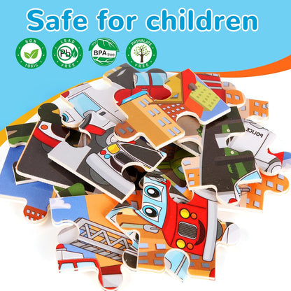 Wooden Puzzles Toys for Kids Ages 3-5, Set of 4 Packs Dinosaur, Space, Transportation Wood Toddler