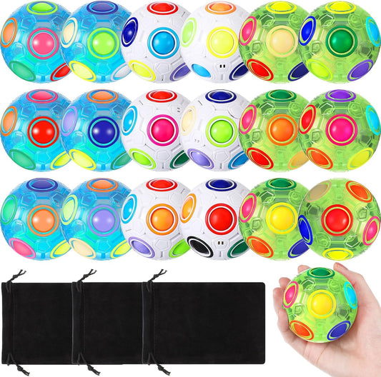 18 Pack Rainbow Puzzle Ball Magic Rainbow Ball with 3 Pack Pouches Fidget Toy Ball for Kids Speed
