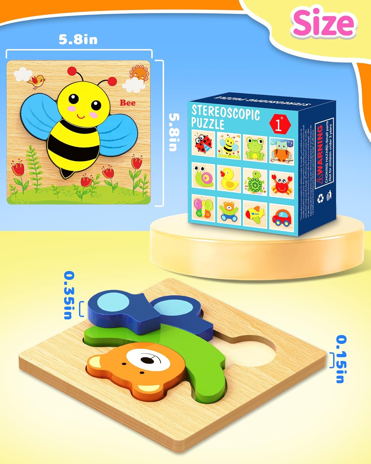Bekayshad Wooden Puzzles Toddler Toys Gifts for 1 2 3 Year Old Boys Girls, 12 Pack Animal Jigsaw